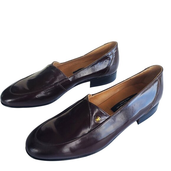 Pierre Cardin 70s Men Size 8 Brown Patent Leather Slip On Shoes Deadstock NWOT - Picture 4 of 12